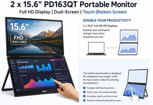 cumpără Monitor Acer PD163QT Dual Portable Touch Monitor Black în Chișinău 