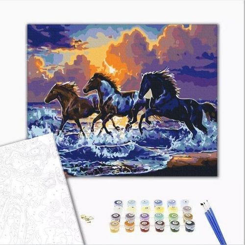 cumpără Tablou pe numere BrushMe BS34306FC 40х50cm (fără cutie) Herd de cai negri în Chișinău 