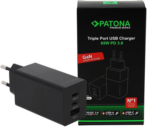 купить Зарядное устройство сетевое Patona 2596, GaN PD65W negru в Кишинёве 