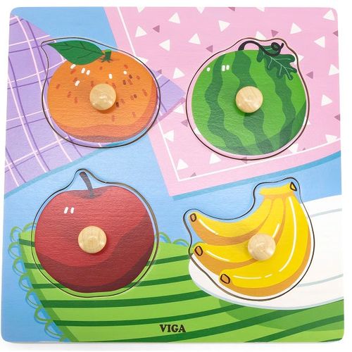 Puzzle din lemn cu buton „Fructe” VIGA 