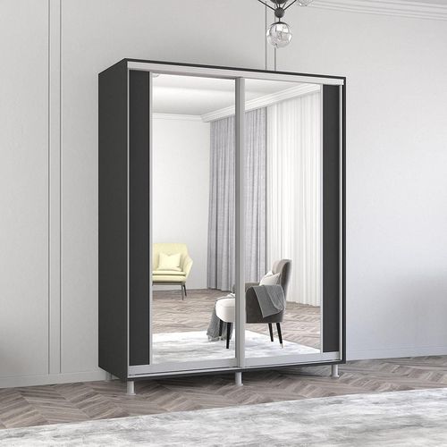 купить Шкаф Mobildor-Lux Aron-S uși glisante din PAL cu oglindă vertical (170x60x200H cm) Anthracite в Кишинёве 