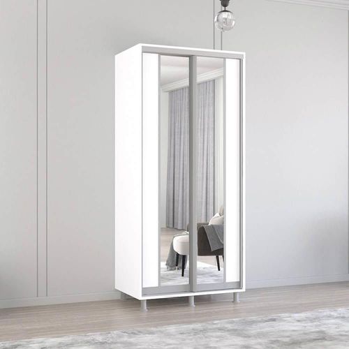 cumpără Dulap Mobildor-Lux Aron cu uși glisante cu oglindă vertical (140x60x240H cm) Alb Brilliant în Chișinău 