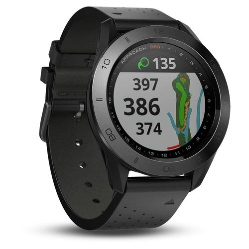 купить Смарт часы Garmin Approach S60, Premium - Black Ceramic Bezel with Black Leather Band в Кишинёве 