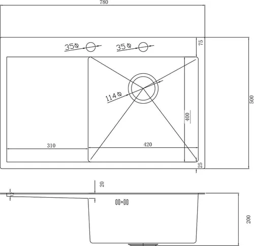 cumpără Chiuvetă bucătărie Fabiano 78x51 Satin+baterie+dozator+cos R în Chișinău 
