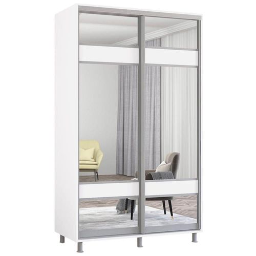 cumpără Dulap Mobildor-Lux Aron-S 1.0m-1.8m uși glisante din PAL cu oglindă zebra (140x60x200H cm) Alb Brilliant în Chișinău 