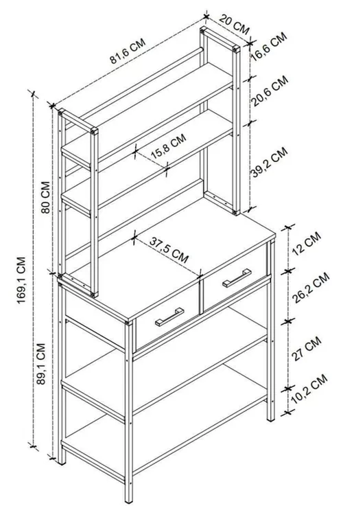 cumpără Etajeră Nex Home Multi etajat, p/u bucatorie, 2 sertare, 81,6x39,6x169 cm, Stejar (28-02-02) în Chișinău 