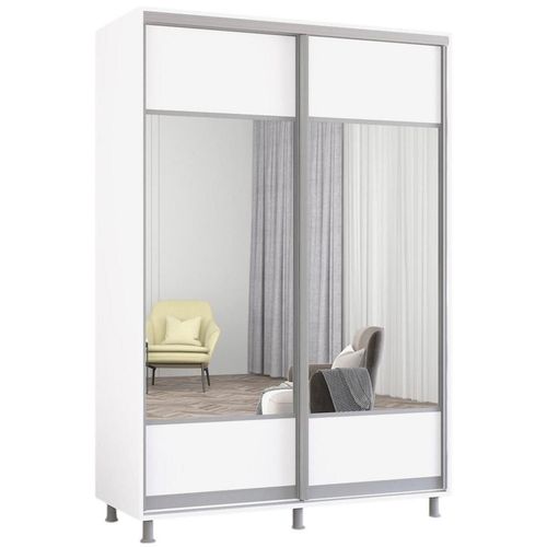 cumpără Dulap Mobildor-Lux Aron-P uși glisante din PAL cu oglindă orizontal (160x60x200H cm) Alb Brilliant în Chișinău 