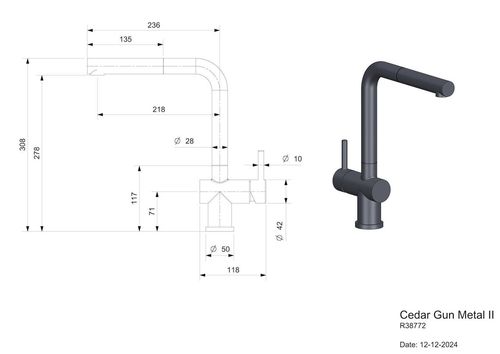 купить Смеситель кухонный Reginox R38772 Cedar Gun Metal II в Кишинёве 