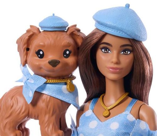 cumpără Păpușă Barbie JFP38 Ținute Asortate, brunetă cu cățeluș în Chișinău 
