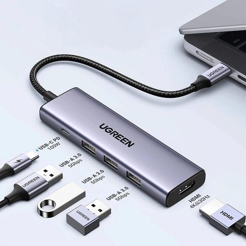 купить USB Hub Ugreen 15596 HUB 5in1 Type-C to 3*USB 3.2 + HDMI 2.0 + SD card reader + TF card reader + USB Type-C PD 100W | CM511, Gray в Кишинёве 