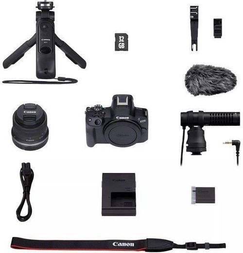 купить Фотоаппарат беззеркальный Canon EOS R50 + RF-S 18-45 f/4.5-6.3 IS STM Content Creator Kit Black (5811C036) в Кишинёве 