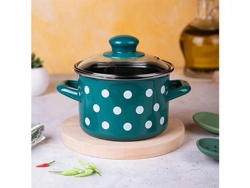 cumpără Cratiță Metalac 57046 Cratita emailata Green Dots 16cm, 2.0L, capac din sticla în Chișinău 