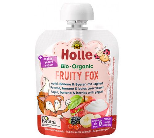 Piure Holle Bio Fruity Fox mere+banane+fructe de padure+iaurt (8+ luni) 85 g 