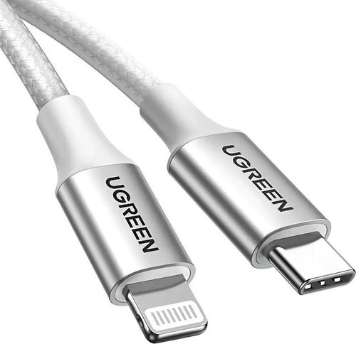cumpără Cablu telefon mobil Ugreen 70523 Cable Type-C to Lightning MFI, 3A, 1M, Shell Braided, US304, Silver în Chișinău 
