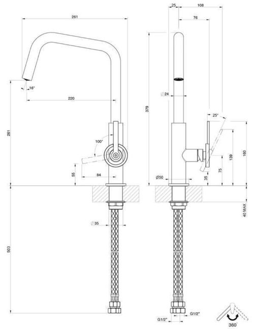 cumpără Bateria bucătărie Gessi 60301-299 Stelo Matte Black în Chișinău 