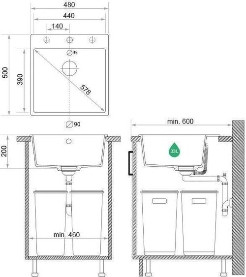 cumpără Chiuvetă bucătărie Primagran Riga 50 Grey + accesorii 500x480 MY5KS în Chișinău 