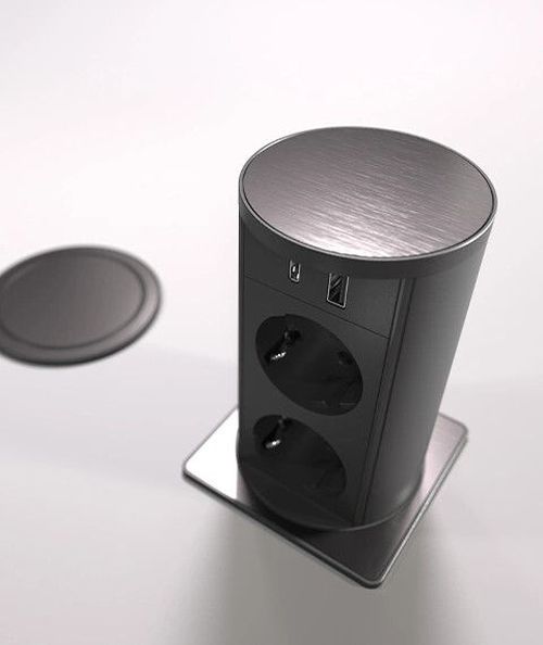 cumpără Priză electrică ASA Plastici 060.47F.00113 Versalift round version 2 sockets F + 1 USB 5V (A+C) Black methacryate în Chișinău 