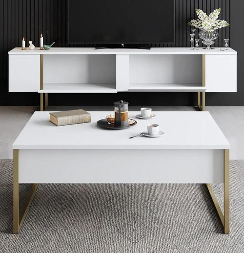 купить Тумба напольная для TV Trendy Lux, alb, auriu 180x50x30cm в Кишинёве 