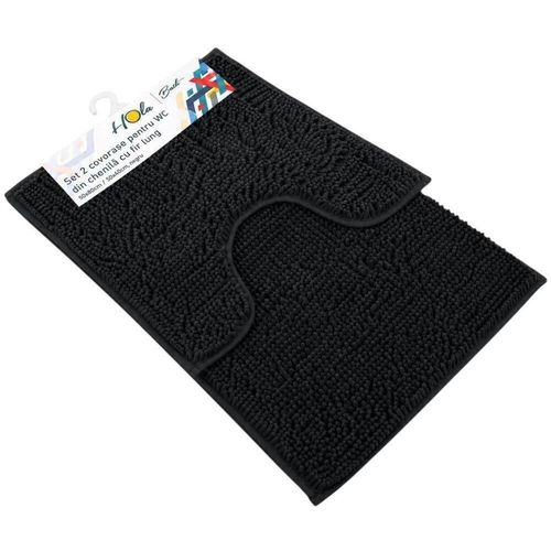 купить Коврик для ванной Hydro S 0440206 Set 2 covorase pentru WC din chenila cu fir lung, negru, 50x40cm/50x80cm в Кишинёве 