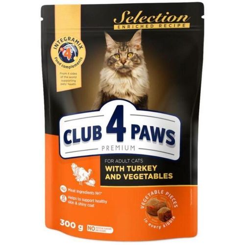 купить Корм для питомцев CLUB 4 PAWS 24230958 Сухой корм Premium, Selection, для взрослых кошек, индейка с овощами, 15x300гр в Кишинёве 