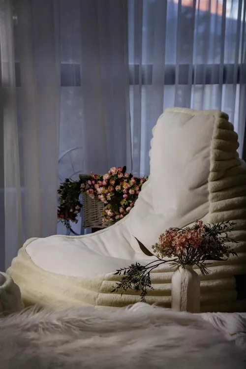 купить Кресло-мешок Because Soft White + Pouf (140x140x100cm) в Кишинёве 