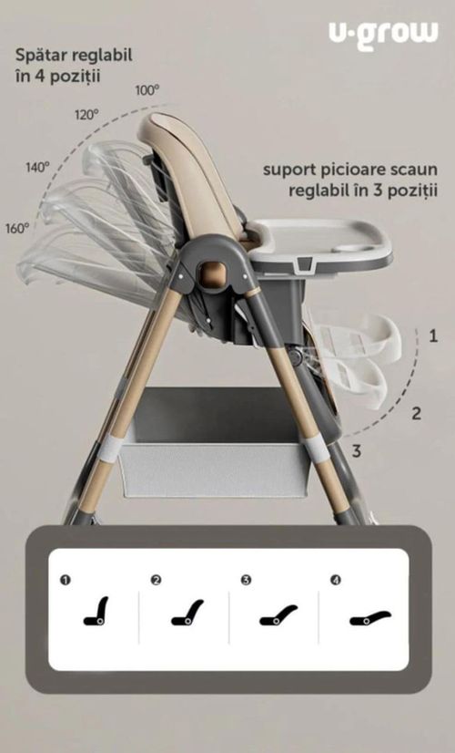 купить Стульчик для кормления U-Grow UG-330-BR Scaun de masă cu înălțime reglabilă в Кишинёве 