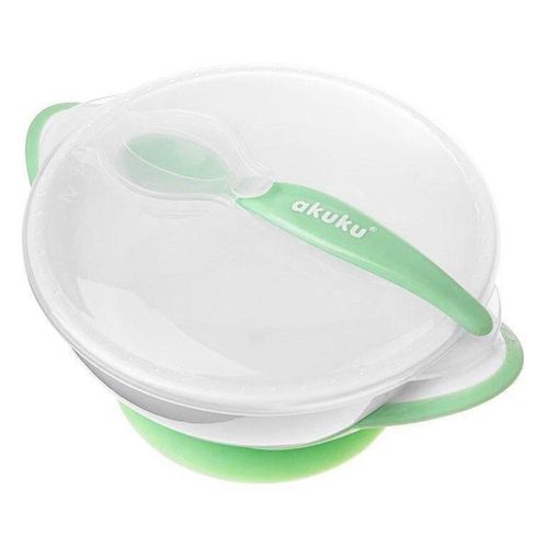 купить Посуда для кормления Akuku A0504 White/Green миска с ложкой и крышкой в Кишинёве 