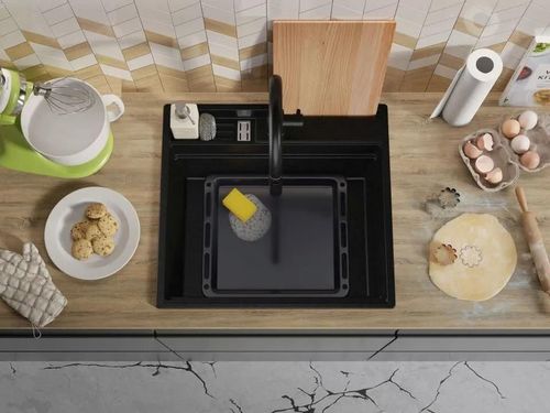 купить Мойка кухонная Primagran Oslo 60 Pocket Multilevel Black + accesorii 530x580 MOCKC в Кишинёве 