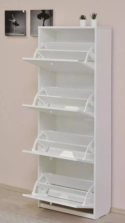 купить Полка для обуви Fabrik Home Тумба для обуви 4 дверцы / 800 белый ясень в Кишинёве 