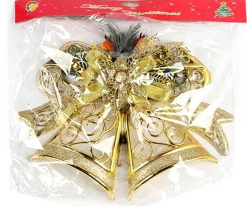 купить Новогодний декор Promstore 35453 Украшение на дверь 2 колокольчика 27x36cm, золотое в Кишинёве 