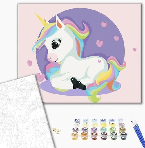 купить Картина по номерам BrushMe KBS0074FC 30x40 сm (fără cutie) Unicorn printre inimioare в Кишинёве 