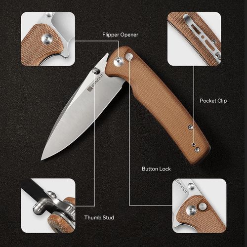 купить Нож походный Sencut S21007-3 Sachse, mâner Micarta maro, Button Lock в Кишинёве 