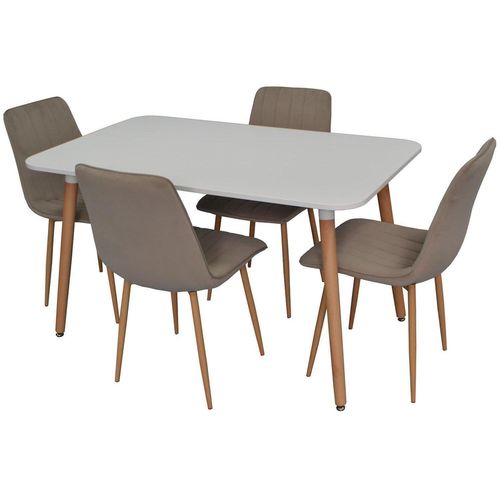 купить Комплект стол и стулья Evelin di Costacurta стол DT-405-1WO + 4 стула XR-154WO Light Beige8 (velur) в Кишинёве 