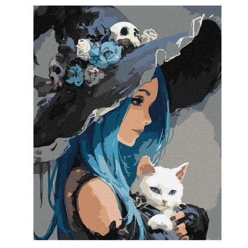 купить Картина по номерам Ideyka (KHO8688) Girl with a White Cat, 40х50 в Кишинёве 