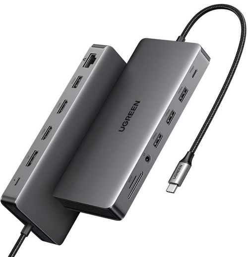 купить Переходник для IT Ugreen 15978 HUB 13in1 USB-C to 2*HDMI(4K@60Hz)+DP+2*USB-A3.2+USB-C3.2+2*USB-A3.0+SD/TF+GigabitRJ45+3.5mm+PD(100W), CM681, Space Gray в Кишинёве 