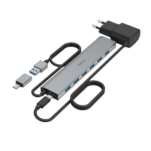 купить Переходник для IT Hama 200137 USB Hub, 7 Ports, USB 3.2 Gen 1, 5 Gbit/s, incl. USB-C Adapter and PSU в Кишинёве 