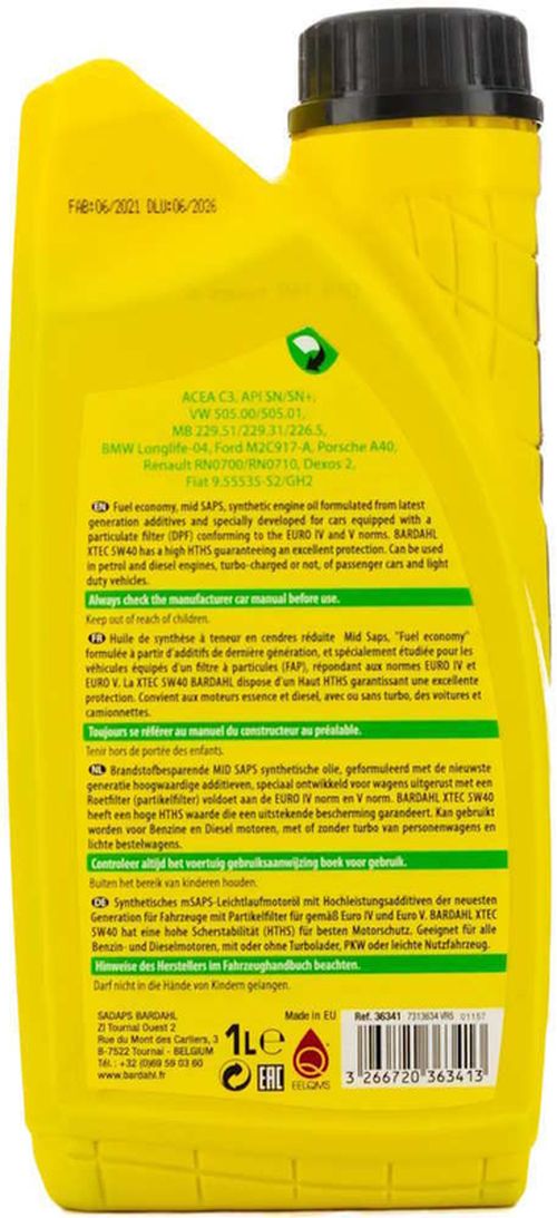 купить Масло Bardahl 5W40 XTEC 1л (36341) в Кишинёве 