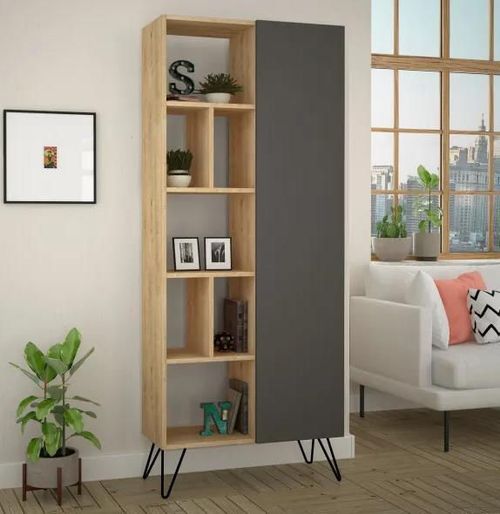 cumpără Etajeră Trendy Biblioteca Jedda, Stejar, Antracit, 79x190x32cm (GTR000405) în Chișinău 