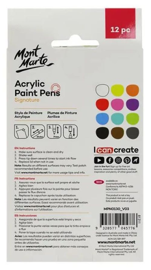 cumpără Set de creație Mont Marte MPN0130 Set de marchere acrilice 12buc, varf lat în Chișinău 