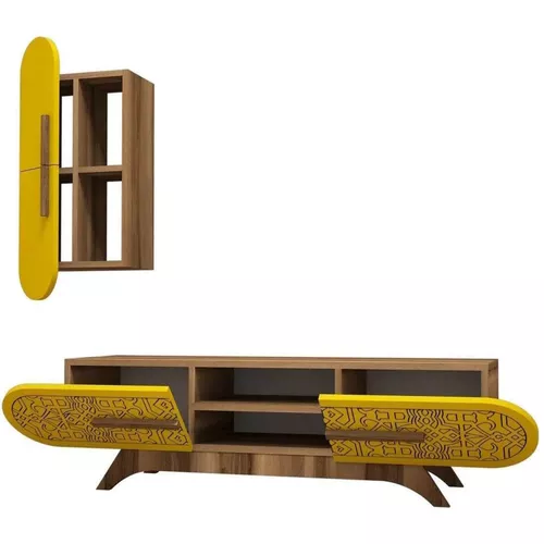 cumpără Comodă TV Trendy Defne, Nuc, Galben 145x37x35cm în Chișinău 