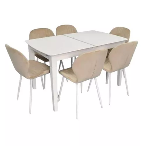 купить Комплект стол и стулья Evelin di Costacurta стол HV-27V White + 6 стульев YTC-064Wh UF910-01 Light beige в Кишинёве 