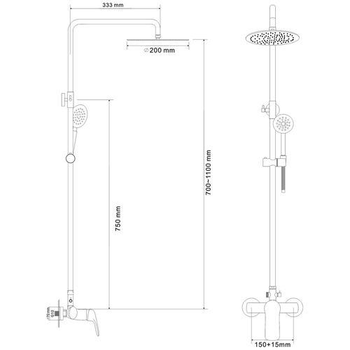 Sistem de duș (baterie de duș, duș superior și de mână) RJ FLORA 