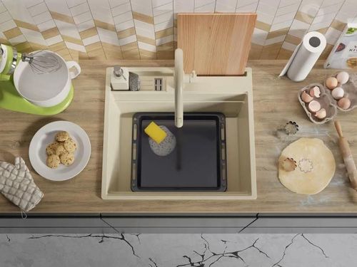 купить Мойка кухонная Primagran Oslo 60 Pocket Multilevel Beige + accesorii 530x580 MOCKW в Кишинёве 