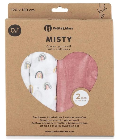 купить Аксессуар для пеленания Petite&Mars 417362 Set 2 paturele de muselina din bambus Misty Rose Rainbows, 120x120cm в Кишинёве 