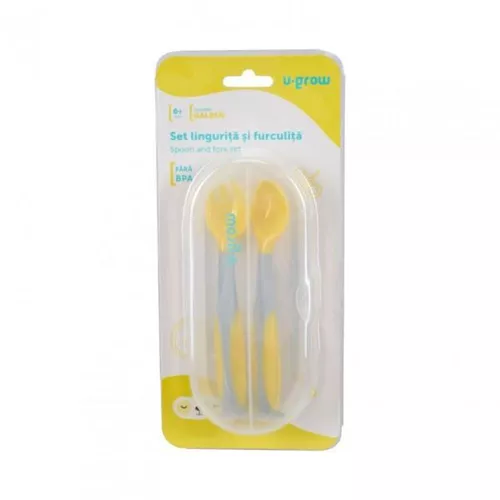 купить Посуда для кормления U-Grow UG-218YE Set lingurita si furculita, galben в Кишинёве 