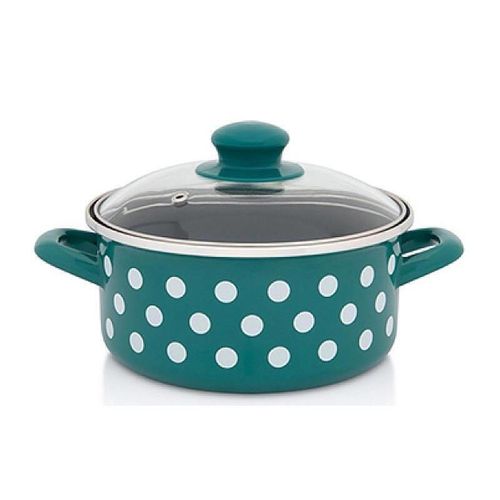 купить Кастрюля Metalac 57050 Cratita emailata Green Dots 22cm, 3.5L, capac din sticla в Кишинёве 