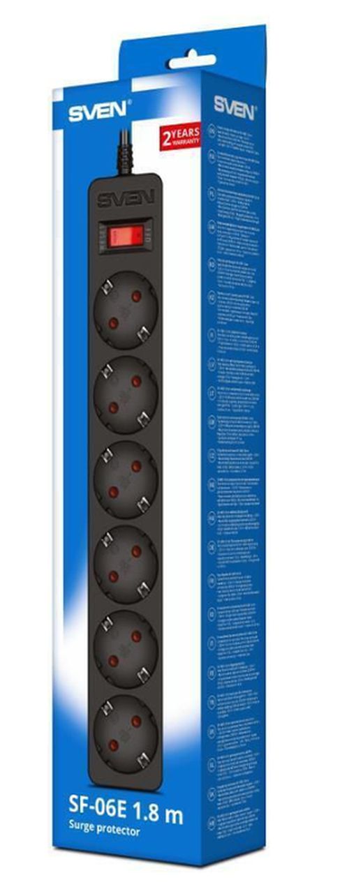 cumpără Filtru electric Sven SF-06E, 6 Sockets, Children protection, Non-Flammable, 5.0m, Black în Chișinău 