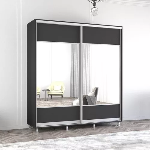 cumpără Dulap Mobildor-Lux Aron cu uși glisante cu oglindă orizontal (180x60x200H cm) Anthracite în Chișinău 