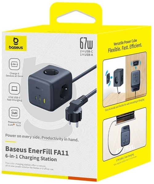купить Фильтр электрический Baseus E00082100123-00 3AC+1*USB-A+1*Type-C 1,5M, EnerFill FA11, Cosmic Black в Кишинёве 