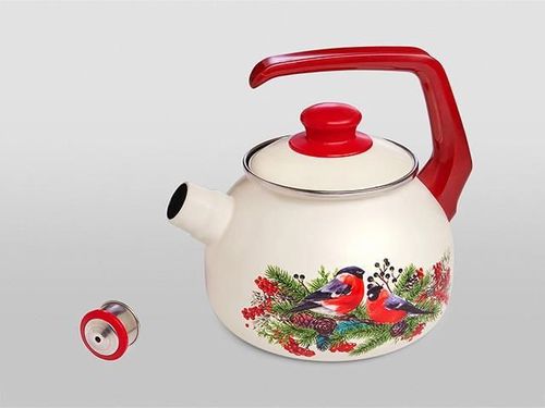 купить Чайник Metalac 57030 Ceainic emailat Snegiri D20cm, 2.5L, maner bachelit, cu fluier в Кишинёве 